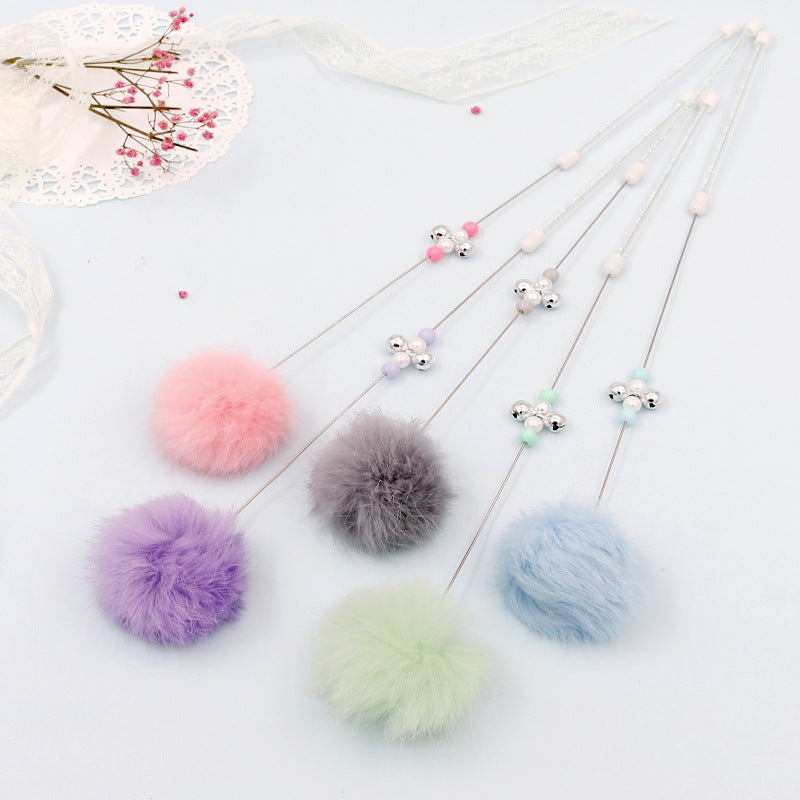 Baguette de jeu colorée pour chat avec pompons et grelot