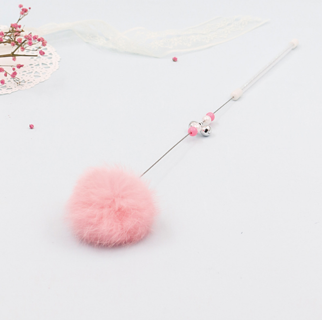 Baguette de jeu colorée pour chat avec pompons et grelot